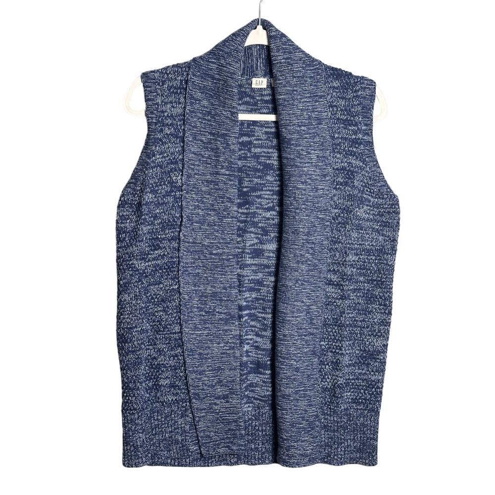 Gap Sz M Open Front Sleeveless‎ Drape Front Marl Cardigan Sweater Vest Navy cozy
